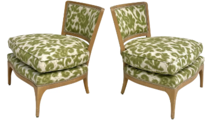 Green patterned accent chairs